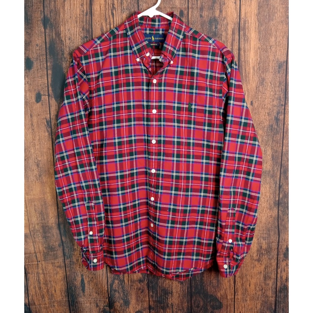 Polo Ralph Lauren Mens Custom Fit Red Tartan Plaid Button Down Shirt Medium